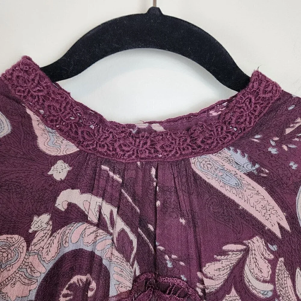 Free People sz M Sweet Thing Paisley tunic dress Wine color New